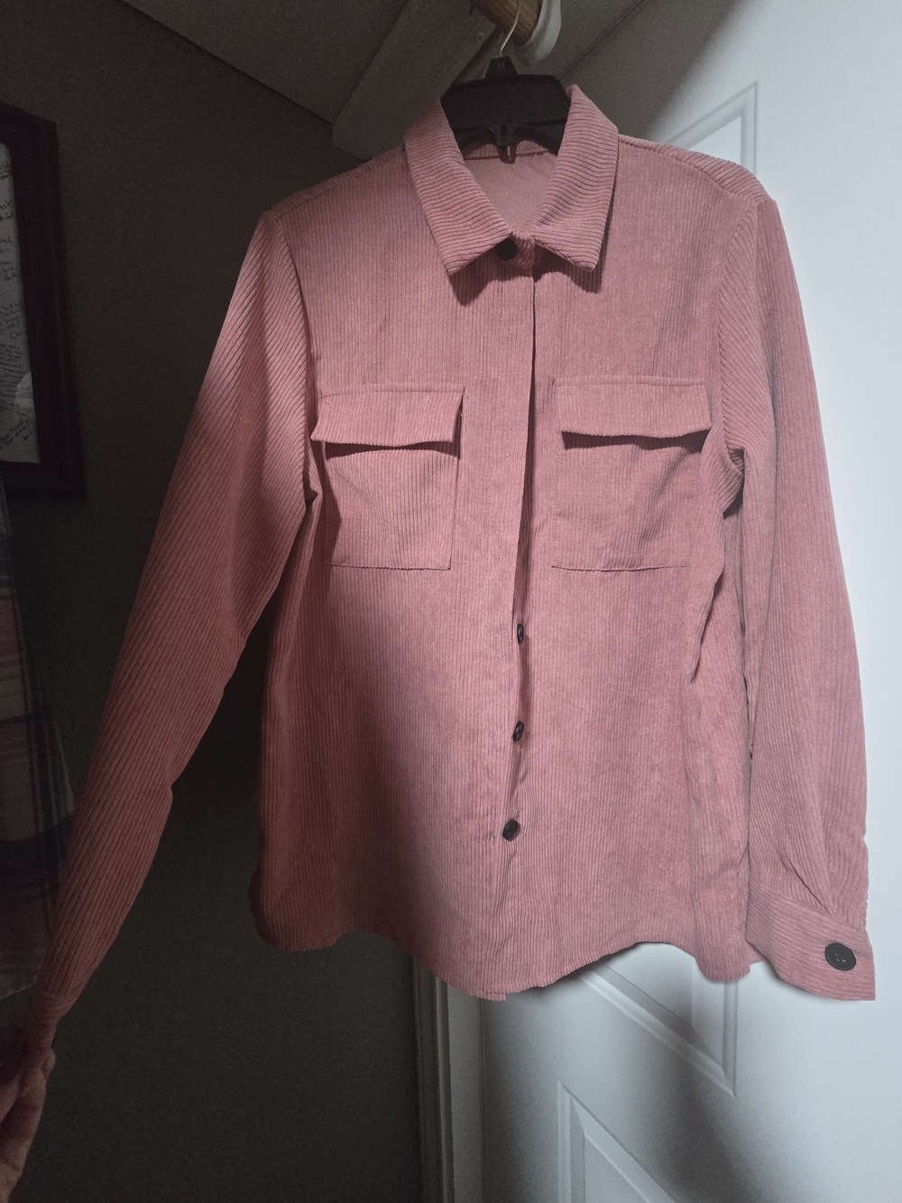 Corduroy Button-Up Shacket in Dusty Rose